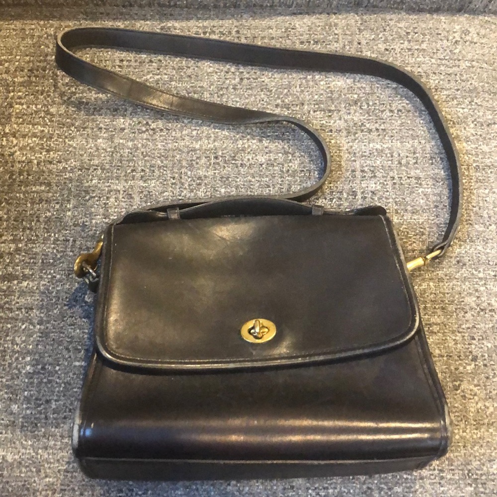 Vintage Black Coach Purse with Top Handle & Strap